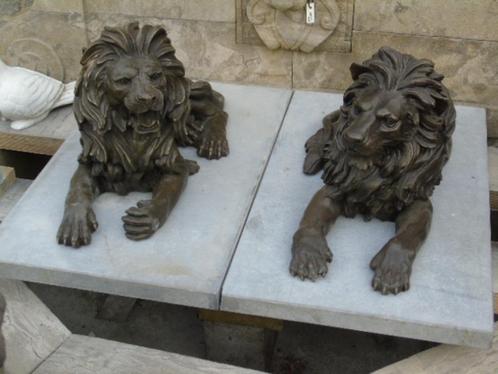 statue 2 grand lion coucher G et D en bronze signé sur socle, Jardin & Terrasse, Statues de jardin, Neuf, Animal, Autres matériaux