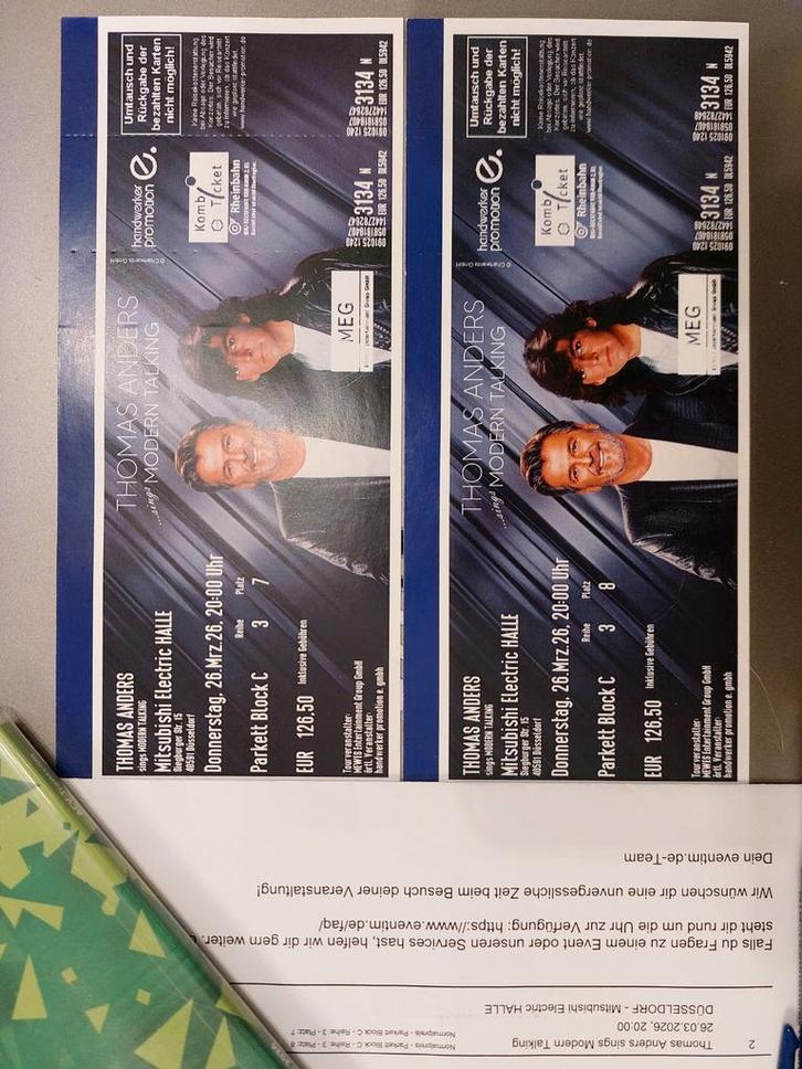 2 ticket Thomas Anders Modern Talking Dusseldorf 26/03/2026, Tickets & Billets, Billets & Tickets Autre, Deux personnes