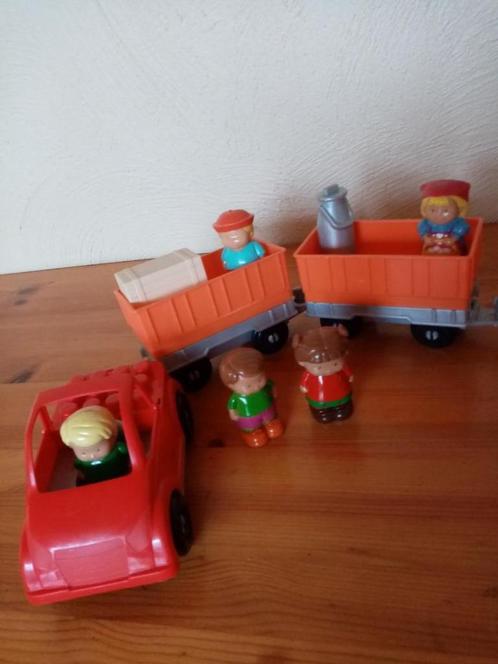 Abrick (écoiffier) auto + hooiwagen + melkkar + 5 poppetjes, Kinderen en Baby's, Speelgoed | Bouwstenen, Zo goed als nieuw, Abrick