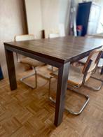 Stoere eettafel met houten blad en metalen onderstel, Ophalen, Industrieel - Wabi sabi, Gebruikt, Metaal