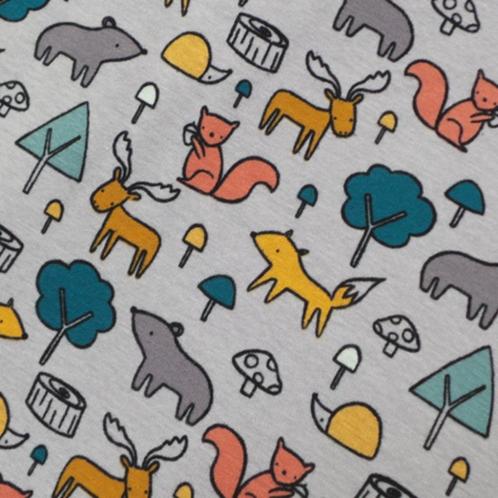 Promo! 3325) 150x50cm Alpenfleece bosdiertjes grijs vosje, Hobby en Vrije tijd, Stoffen en Lappen, Nieuw, Katoen, 120 cm of meer