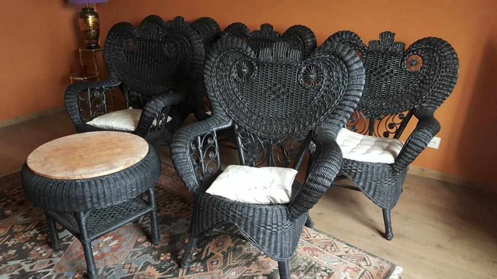 Aziatisch Rotan stoelen en salontafel, Huis en Inrichting, Zetels | Complete zithoeken, Zo goed als nieuw, Hout, Riet of Rotan