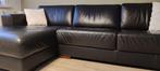 Lederen zetel met longchair, Huis en Inrichting, Ophalen, Gebruikt, Leer, Modern
