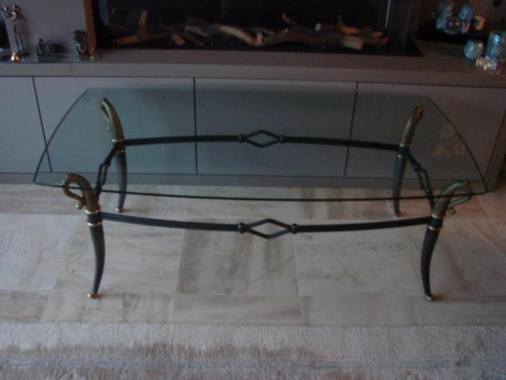 antiek: set salontafels: brons en glas, Antiek en Kunst, Antiek | Meubels | Tafels, Ophalen of Verzenden