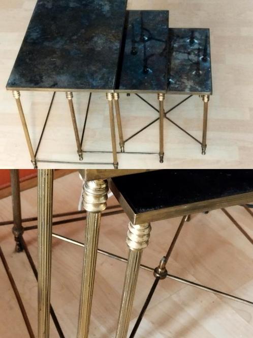 ✓ 3 nesttafels/JANSEN ? /BAGUÈS huis?, Huis en Inrichting, Tafels | Bijzettafels, Gebruikt, Rechthoekig, Minder dan 55 cm, Overige materialen