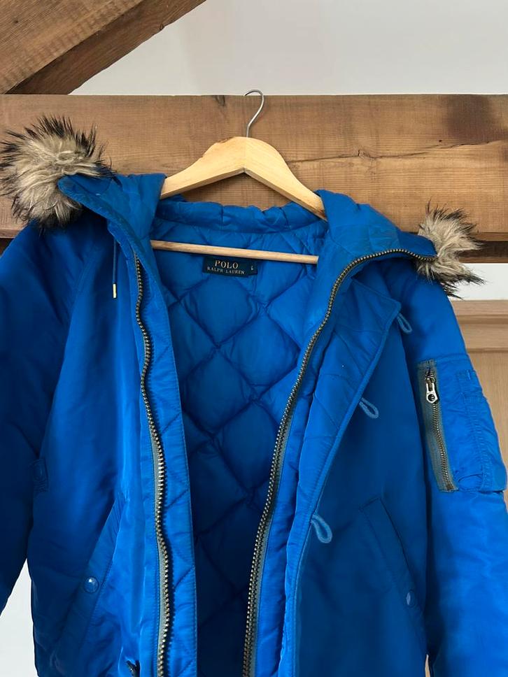 Polo Ralph Lauren N-2B Down Bomber - Bleu électrique, Kleding | Dames, Jassen | Winter, Zo goed als nieuw, Maat 42/44 (L), Blauw