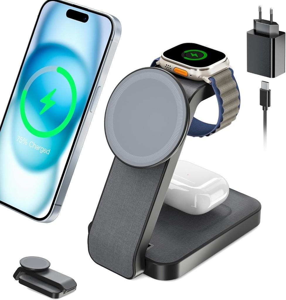 MagSafe Charging Station 3-in-1 Apple watch iphone airpods, Telecommunicatie, Mobiele telefoons | Telefoon-opladers, Gebruikt