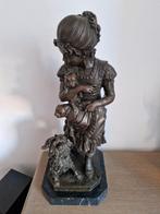 Bronzen beeld F.Barbedienne,  kind met honden, 51x21x21, Antiek en Kunst, Ophalen of Verzenden