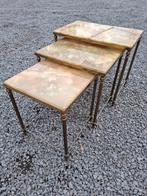 Vintage midcentury bijzettafeltjes in Onyx marmeren blad, Ophalen, Gebruikt