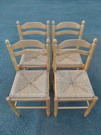 4 stoelen met hout en riet, Ophalen, Gebruikt, Hout