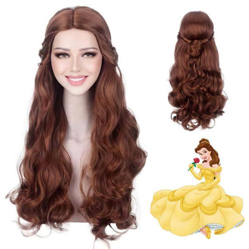 Disney Beauty and the Beast - Belle pruik lang haar met krul, Handtassen en Accessoires, Uiterlijk | Haarverzorging, Nieuw, Pruik of Haarverlenging