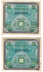 Frankrijk - 2 x 2 frank 1944 Geallieerd militair commando, Ophalen of Verzenden, Frankrijk, Los biljet