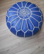 handgemaakte leren poef - stevig gevuld - blauw - 50x30cm, Huis en Inrichting, Rond, Nieuw, Ophalen of Verzenden, 50 tot 75 cm