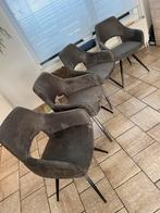 4 grijze fluwelen draaistoelen, Huis en Inrichting, Fauteuils, Ophalen, Zo goed als nieuw