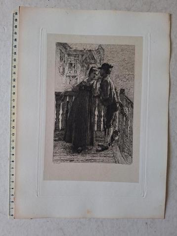 Originele ets Theodore Gérard "Dans l'embarras" 1875 beschikbaar voor biedingen