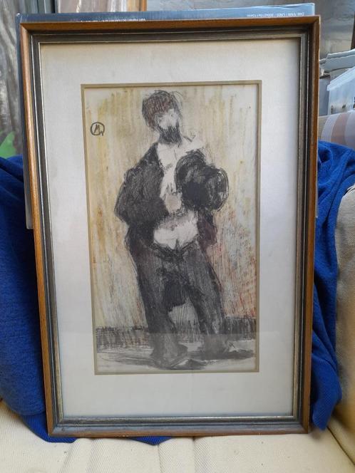 tekening/schets, vagebond, clown, monogram, Maurice Goth (?), Antiek en Kunst, Kunst | Tekeningen en Fotografie, Ophalen