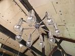 Grote plafondlamp/kroonluchter in verchroomd metaal en bubbe, Ophalen