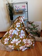 Jersey stof Bio Organic Cotton flowers, oker., 120 cm of meer, Ophalen of Verzenden, Katoen, Nieuw