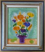 DENISE MALFET / BLOEMENVAAS / EGLOMISE / 85x74cm / KADER SIG, Antiek en Kunst, Ophalen