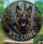 Vintage rond metalen bord Duitse Herder Welcome (20cm), Ophalen of Verzenden, Nieuw