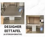 Design eettafel + gratis 6 witte lederen stoelen, Huis en Inrichting, Tafels | Eettafels, 50 tot 100 cm, 150 tot 200 cm, Rechthoekig