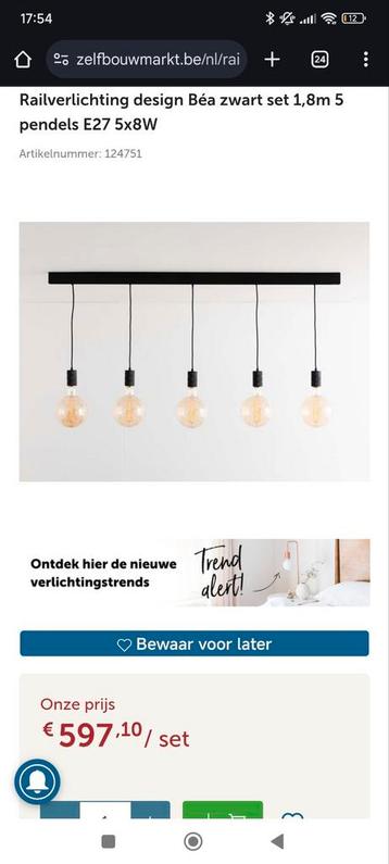 Railverlichting design zwart set 1,3m 5 pendels E27 beschikbaar voor biedingen