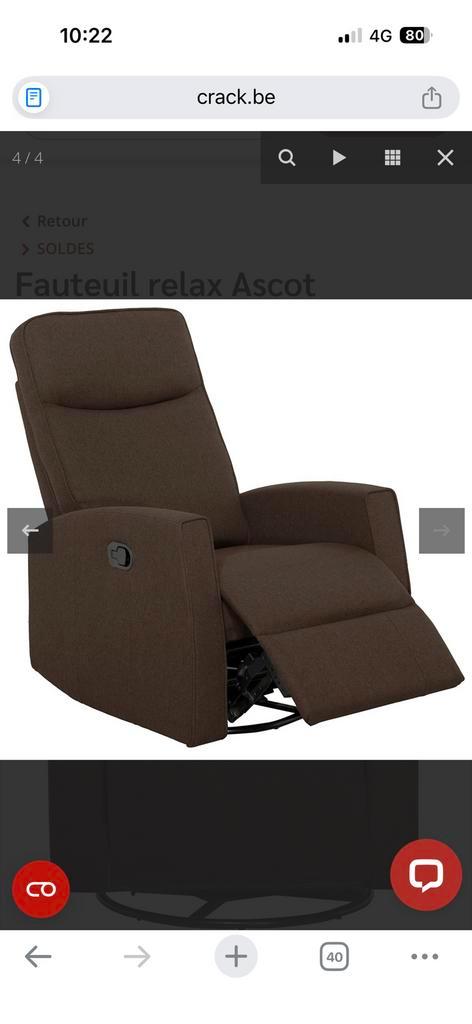 Fauteuil relax manuel 1 personne, Maison & Meubles, Fauteuils, Neuf, Enlèvement