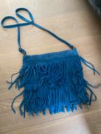 Blauw lederen handtas met franjes en riem, Ophalen, Nieuw, Blauw