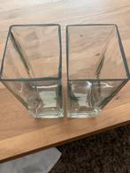 2 rechthoekige vazen, Huis en Inrichting, Woonaccessoires | Vazen, Minder dan 50 cm, Glas, Zo goed als nieuw, Ophalen