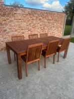 Tuinset tafel met 6 stoelen in teakhout, Jardin & Terrasse, Tables de jardin, Enlèvement, Utilisé, Rectangulaire, Bois de teck