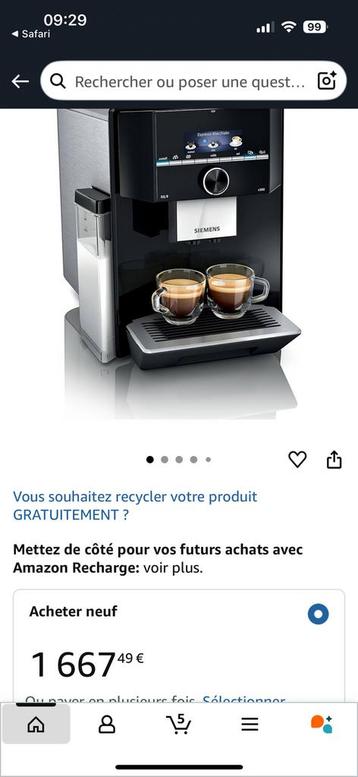 Siemens eq9 s300, Machine à espresso, Réservoir d'eau amovible, Café en grains, Enlèvement