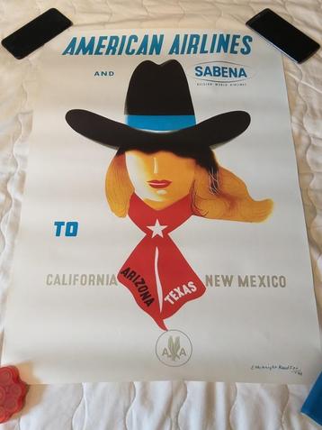 Affiche SABENA & American Airlines-Arizona/Calif./New Mexico
