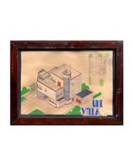 Dessin original en perspective d'une villa art déco, Enlèvement