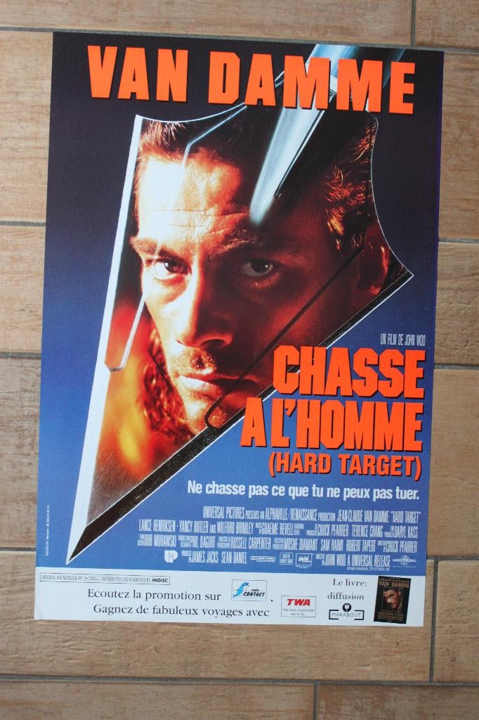 filmaffiche Jean-Claude Van Damme Hard Target filmposter, Collections, Posters & Affiches, Enlèvement ou Envoi, Rectangulaire vertical