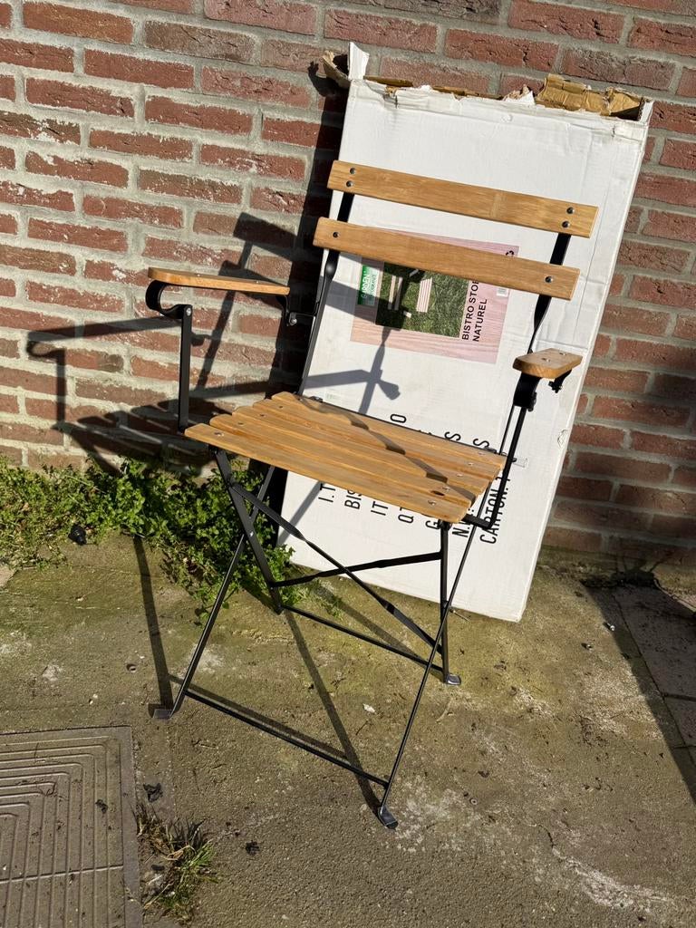 6x Bistro Tuinstoelen – Nieuw in doos – Hout & Metaal, Tuin en Terras, Ophalen, Zo goed als nieuw, Hout, Inklapbaar