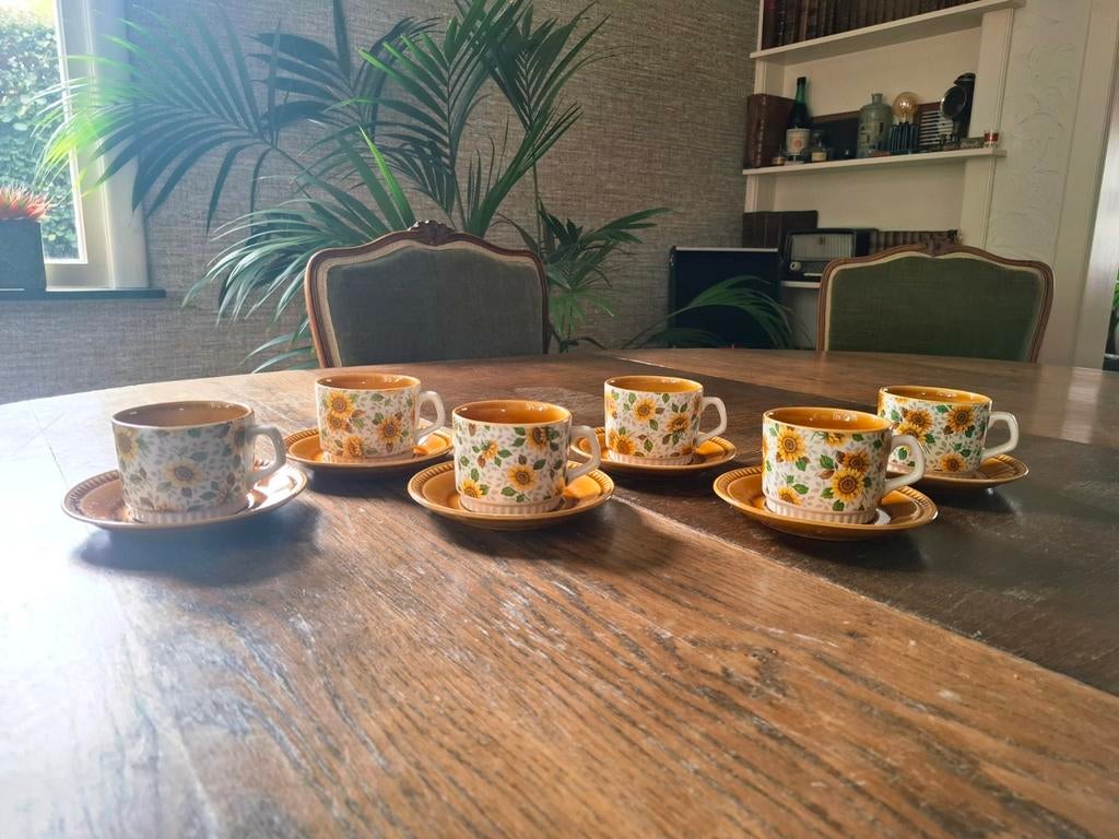 Vintage koffietassen Boch Flora Tournesol - set van 6, Ophalen of Verzenden
