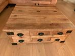 Salontafel mango hout 90x90 cm met opbergruimte –industrieel, Ophalen