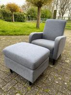 Fauteuil/chaise avec pouf/pouf en tissu, Maison & Meubles, Enlèvement ou Envoi, Utilisé, 50 à 75 cm, 50 à 75 cm
