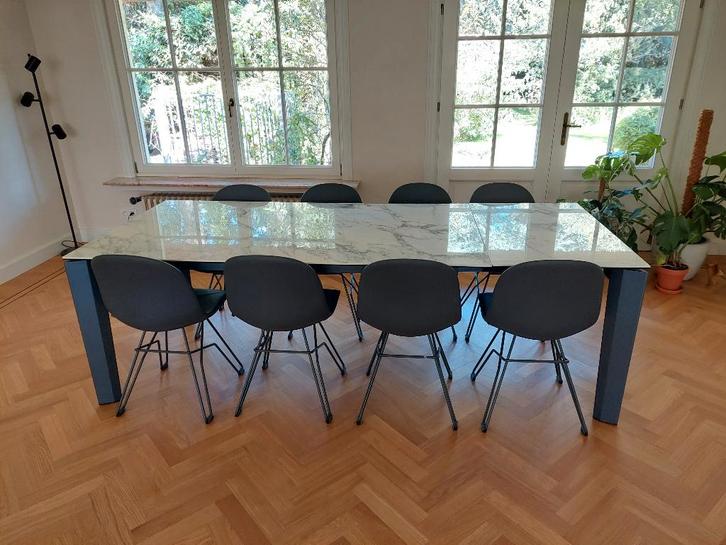 8 eetkamer stoelen, Huis en Inrichting, Stoelen, Gebruikt, Vijf, Zes of meer stoelen, Leer, Metaal, Grijs, Ophalen