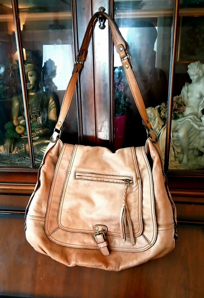 Sac besace cuir marque Kesslord, Envoi, Beige