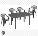 Table et 4 chaises plastique gris foncé  de chez trafic 2025, Maison & Meubles, Enlèvement, Comme neuf