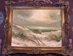 Schilderij Vlaams kustlandschap, olie op doek, met sierkader, Antiek en Kunst, Ophalen