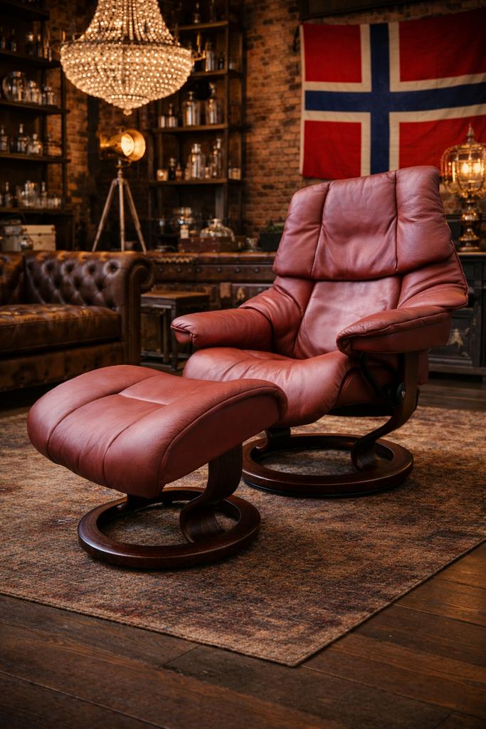 Magnifique fauteuil inclinable et tabouret Stressless Reno, Enlèvement ou Envoi, Cuir, Scandinavisch