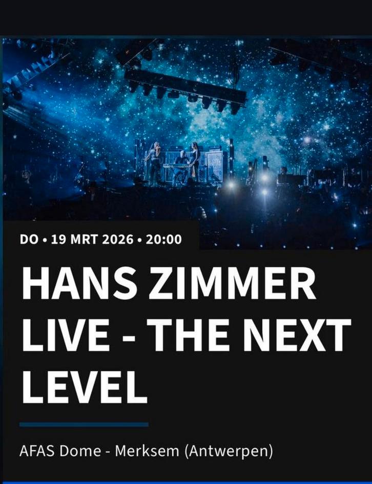 VANDAAG! CONCERT HANS ZIMMER ANVERS 2 zitplaatsen (PMR + 1), Tickets en Kaartjes, Evenementen en Festivals
