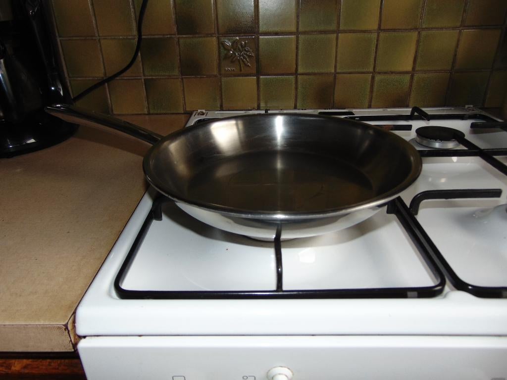Pan inox 28 cm, Ophalen of Verzenden, Gebruikt, Inox, Koekenpan of Braadpan