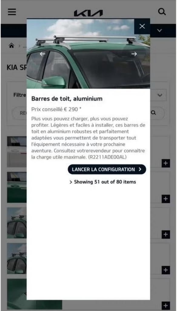 Barres de toit KIA sportage, Autos, Achat, Barres de toit, Particulier, Sportage