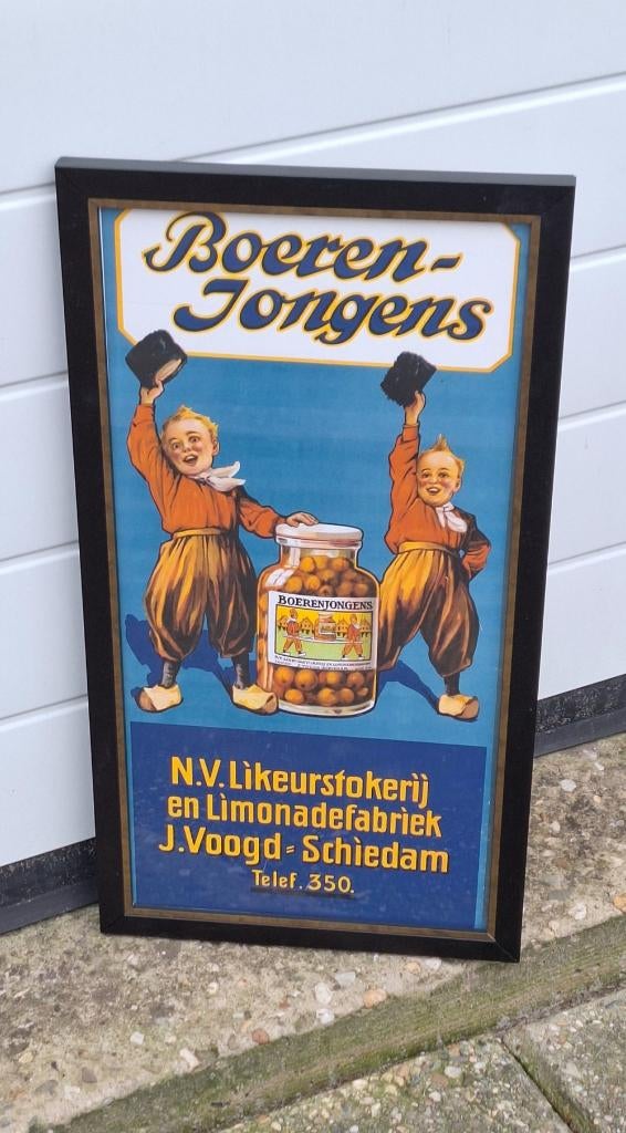 Reclame poster, affiche Boerenjongens likeur Schiedam., Verzamelen, Ophalen, Gebruikt, Reclamebord