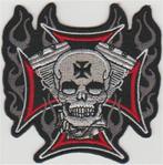 Iron Cross V-Twin Skull stoffen opstrijk patch embleem #5, Verzenden, Nieuw