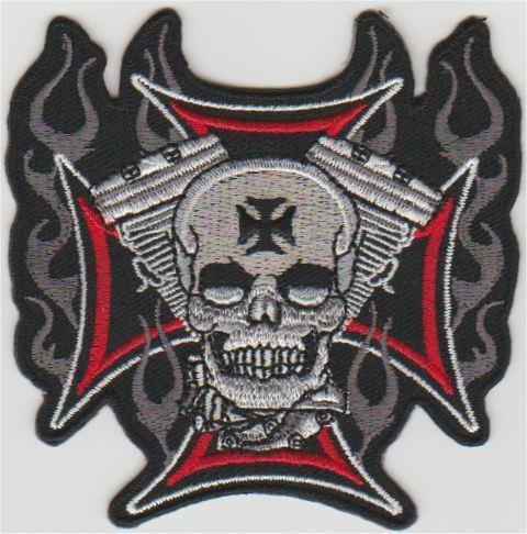 Iron Cross V-Twin Skull stoffen opstrijk patch embleem #5, Motoren, Accessoires | Overige, Nieuw, Verzenden