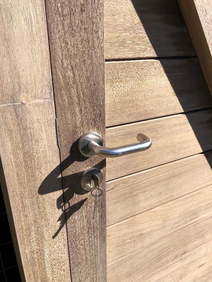 Tuinpoort in padoek, Tuin en Terras, Tuinpoorten, Zo goed als nieuw, Draaipoort, Hout, 150 tot 200 cm, 100 tot 150 cm, Ophalen